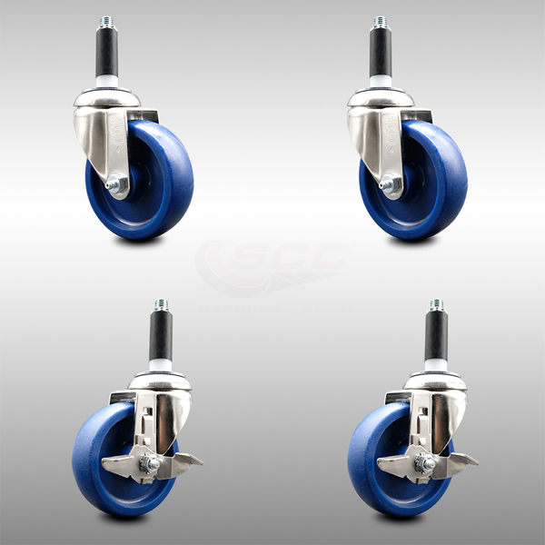 Service Caster 4 Inch 316SS Solid Poly Swivel 3/4 Inch Expanding Stem Caster Brake SCC, 2PK SCC-SS316EX20S414-SPUS-2-TLB-2-34